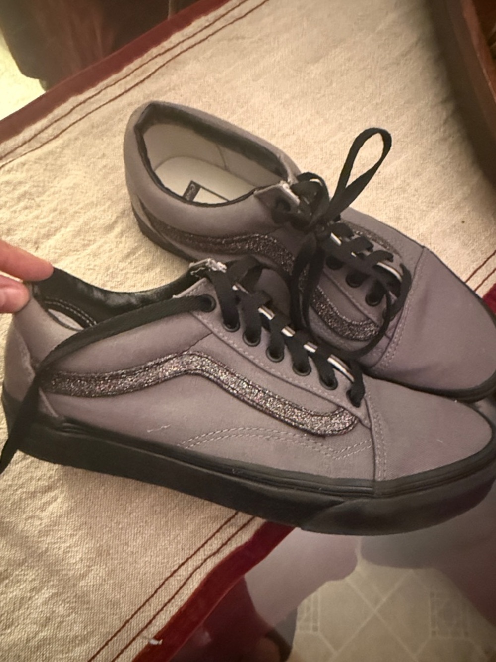 Vans Gray Low-Top Sneakers with Glitter Side Stripe